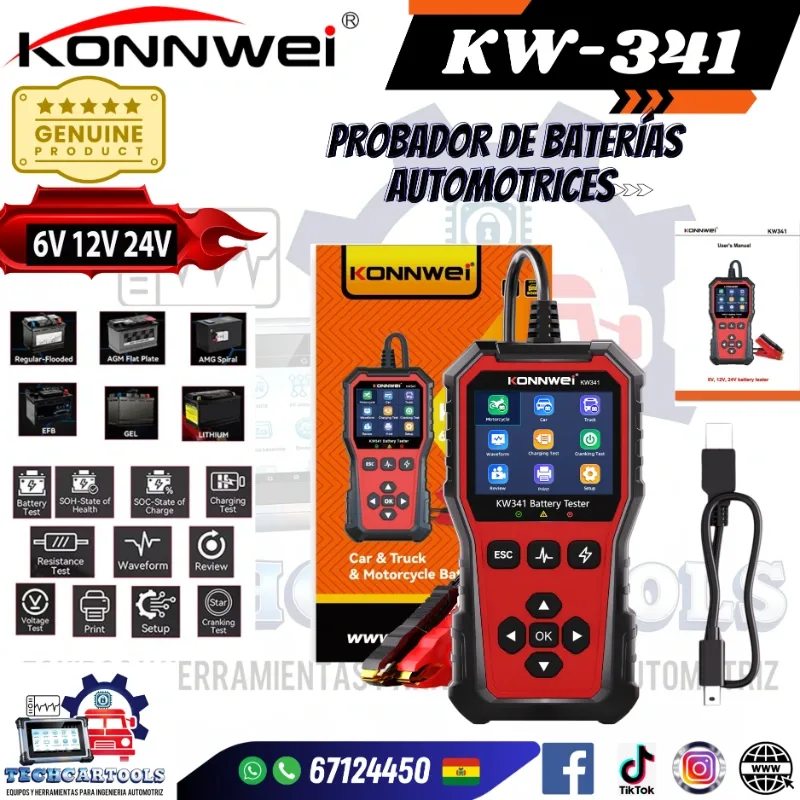KW341 Probador de baterías 6-12-24 V - KW